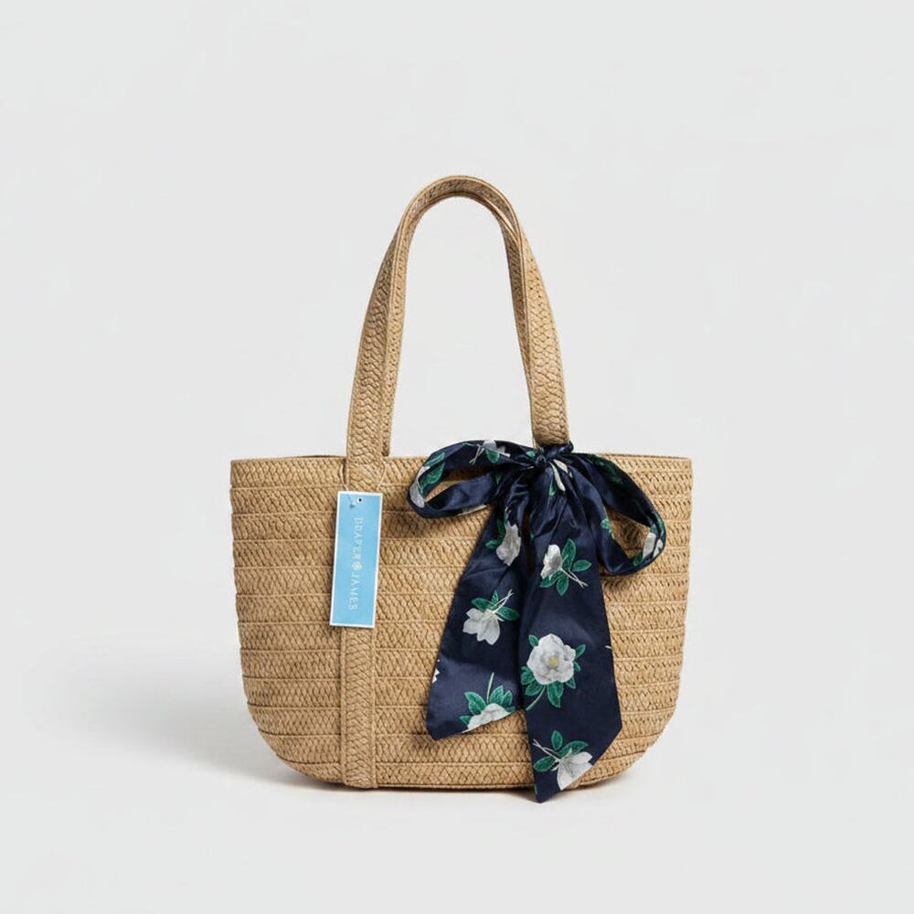 Draper James straw tote with navy ribbon, BRAND NEW!